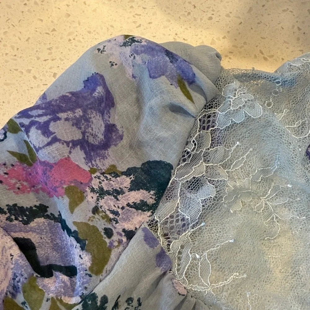 Free People Daphne Smocked Waist Cropped Smocked Waist Dusty Blue Floral Top S